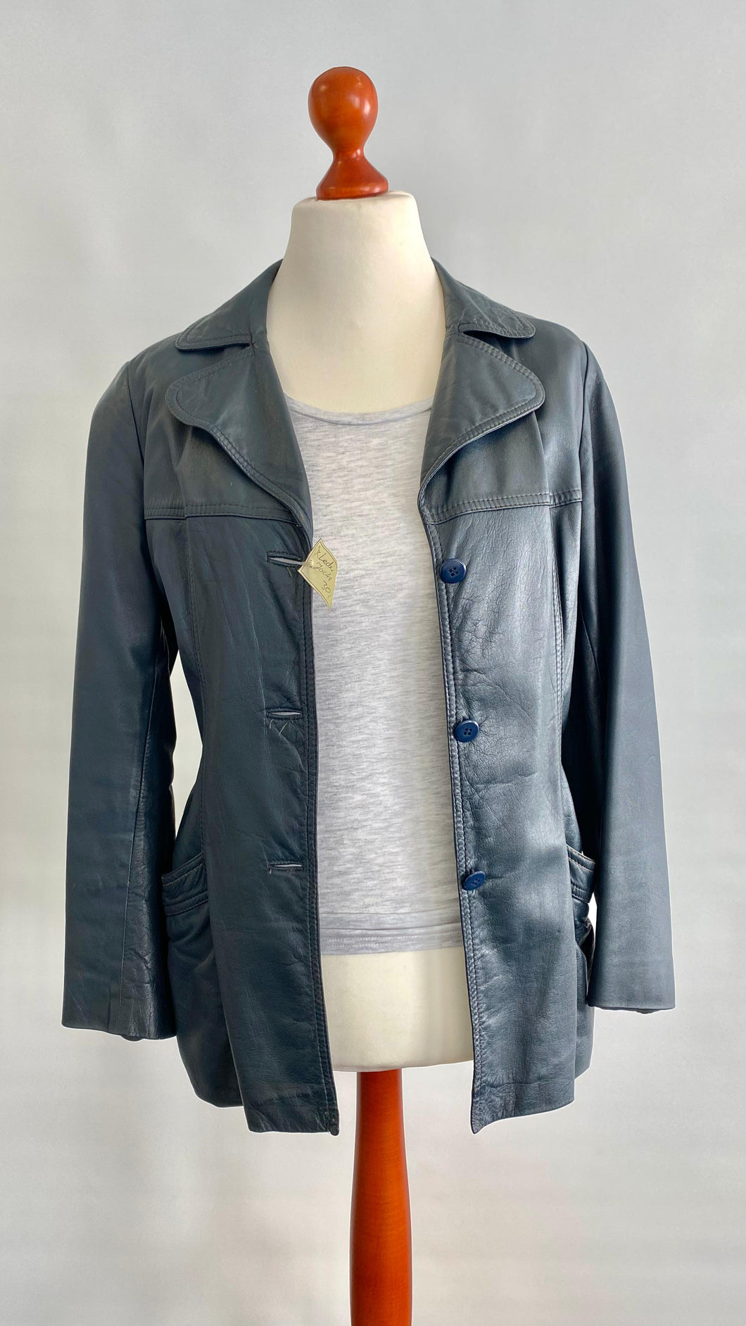 Damen Lederjacke - Blau, Größe 42